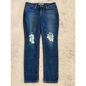 Levis 711 Jeans Womens 29 Dark Wash Blue Denim Skinny Stretch Distressed